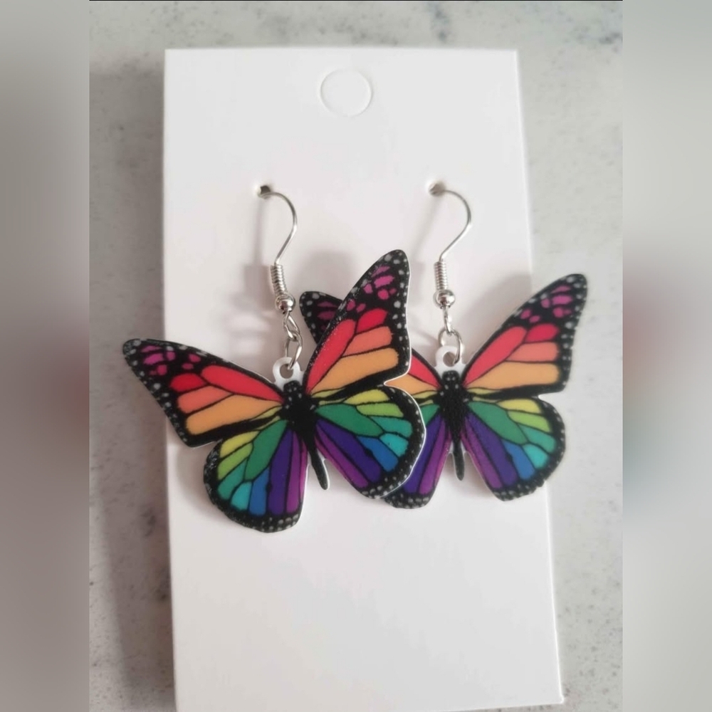 3/$8 New Butterfly Earrings  Rainbow Jewelry Womens Teen Girls Accessories